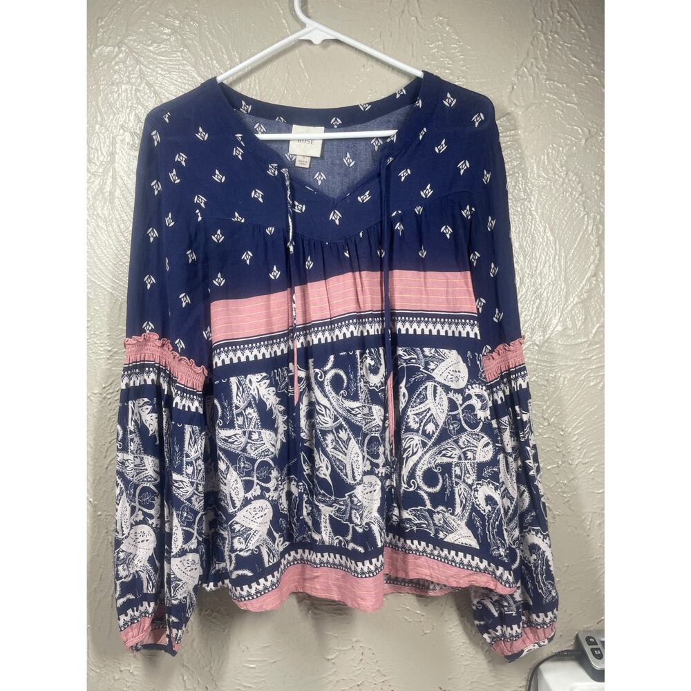 KNOX ROSE BLUE‎ PINK BOHO PAISLEY SMOCK TOP SIZE SMALL